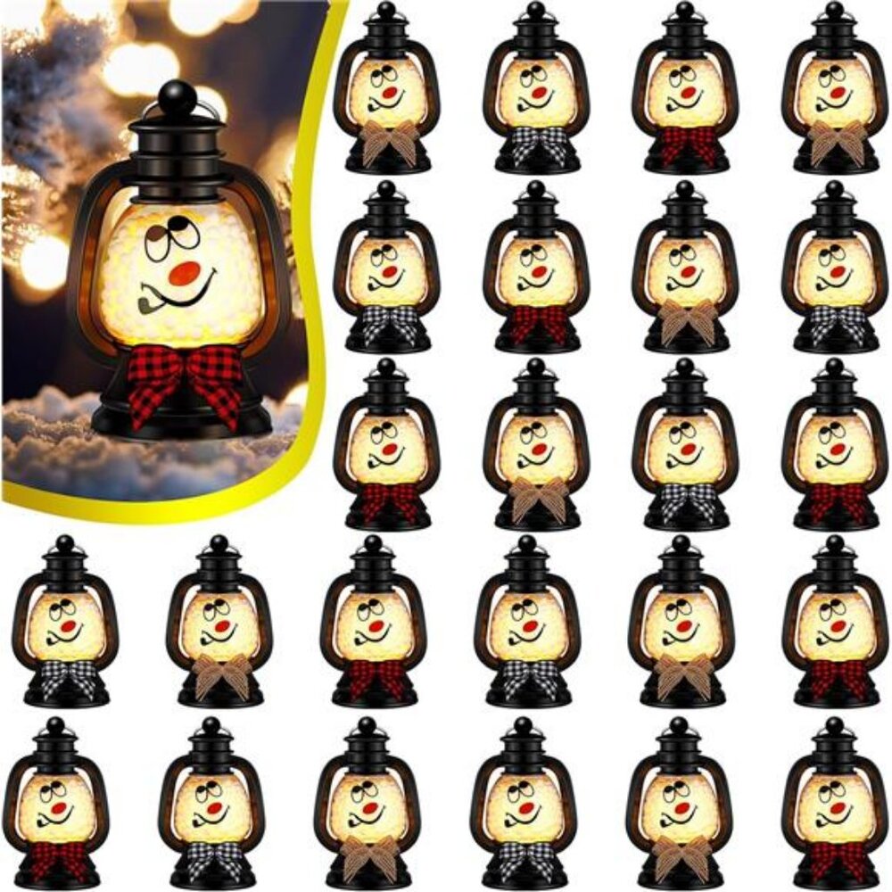 Roceei 24 Pcs Christmas Mini Snowman Lanterns Decorative With Flickering Led